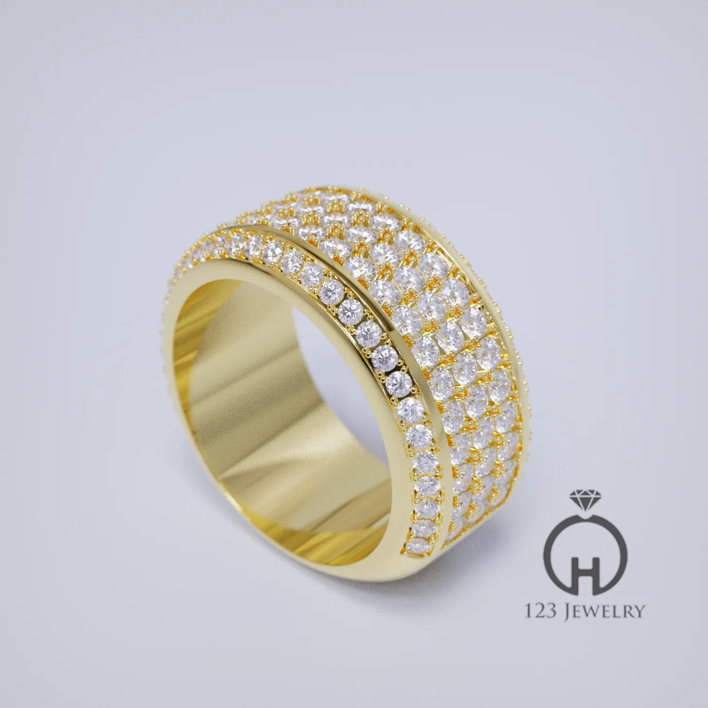 Nhẫn nam kim cương tấm Pave MR0031